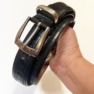 Mezlan crocodile black belt with solid brass buckle. Size 36" Waist (fits 34-37)